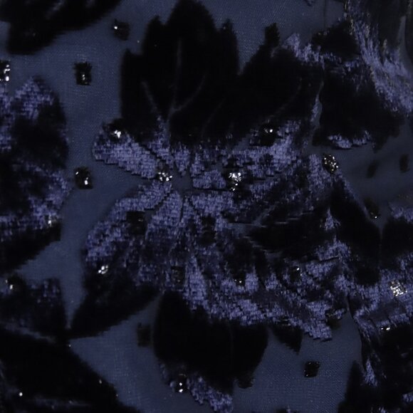 Vintage 80s Navy Blue Velvet Burnout Full Skirt Bow Dance Prom Party Dress XS S - Picture 6 of 12